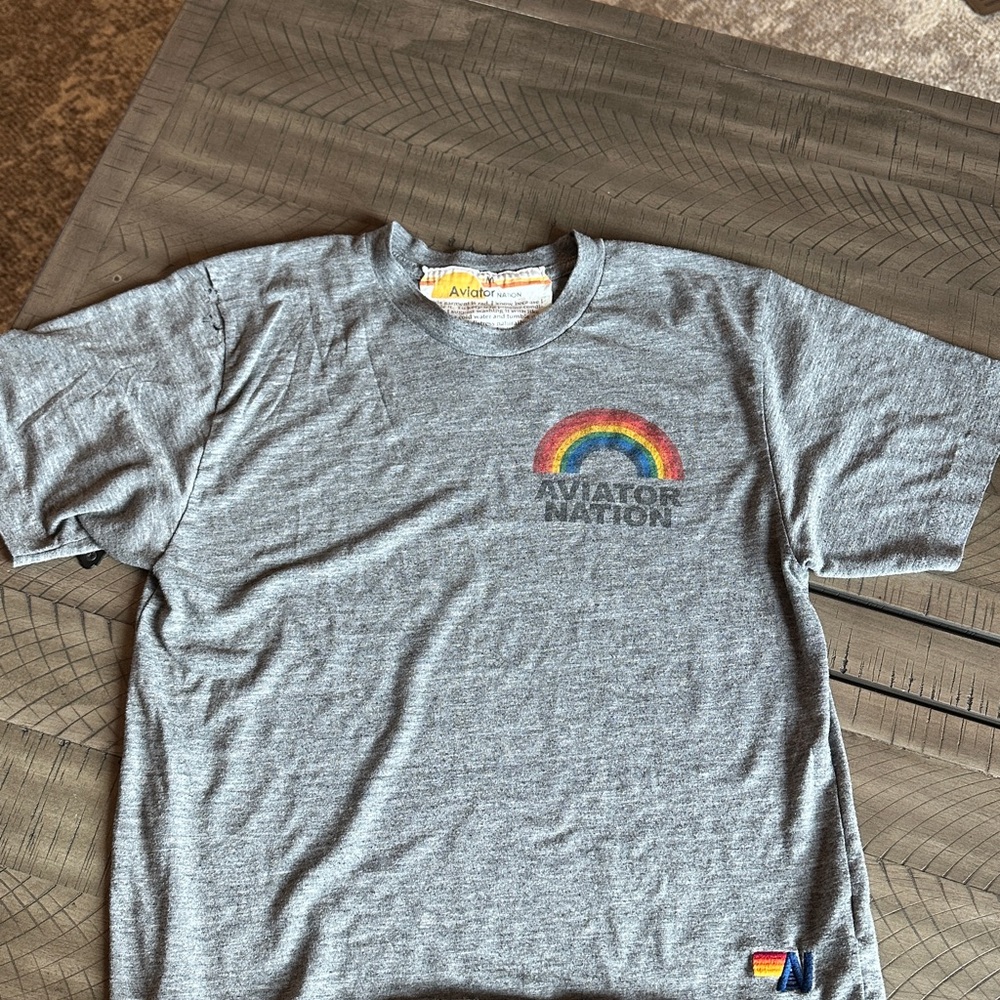 Aviator Nation Gray Tee with Rainbow Accent